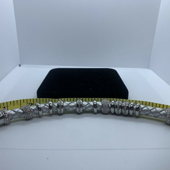 Serena Silver & Leather Bracelet W/Crystals & Magnetic Clasp 2009 - Picture 4 of 4